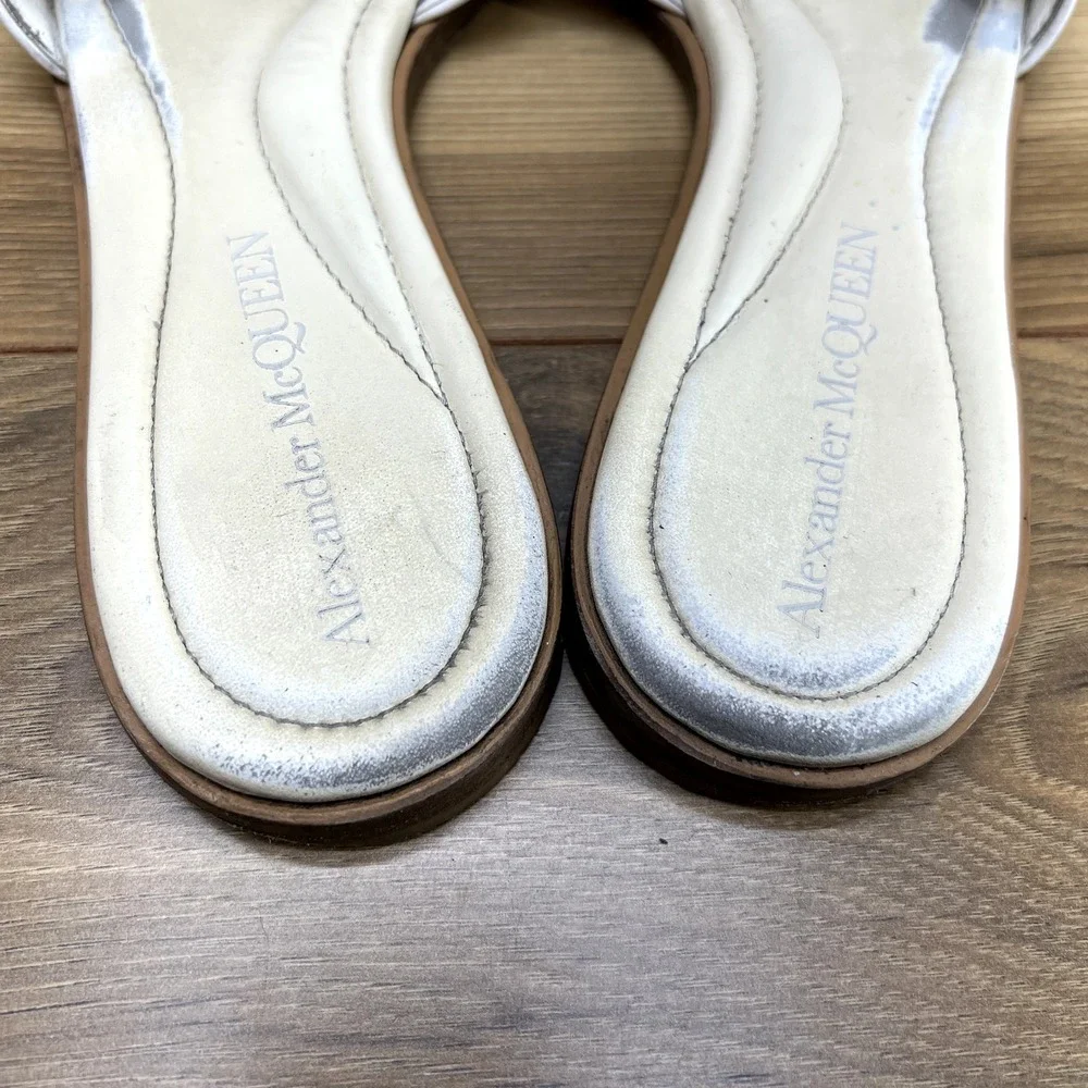 Alexander Mcqueen Slide Sandals 10 EU 40 White Beige Neutrals Leather Square Toe